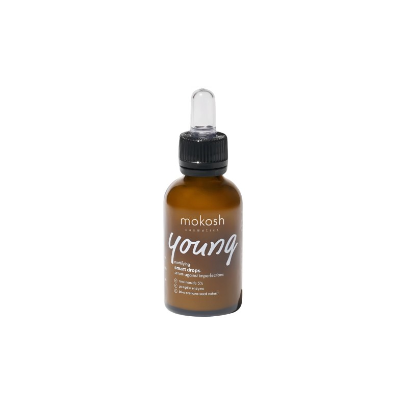 Matinį efektą suteikiantis veido serumas probleminei odai Mokosh Young „Smart drops“ 30 ml